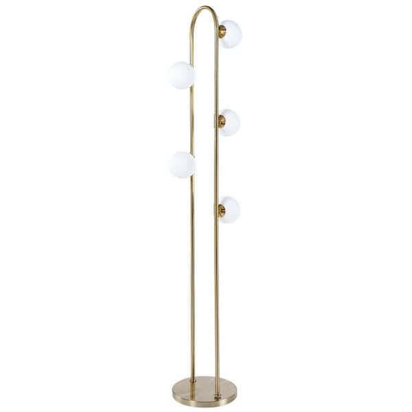 66 in. Gold 5-Light Cylinder Arc Floor Lamp for Living Room with White Globe Glass Shade, G9 Blub Not Included