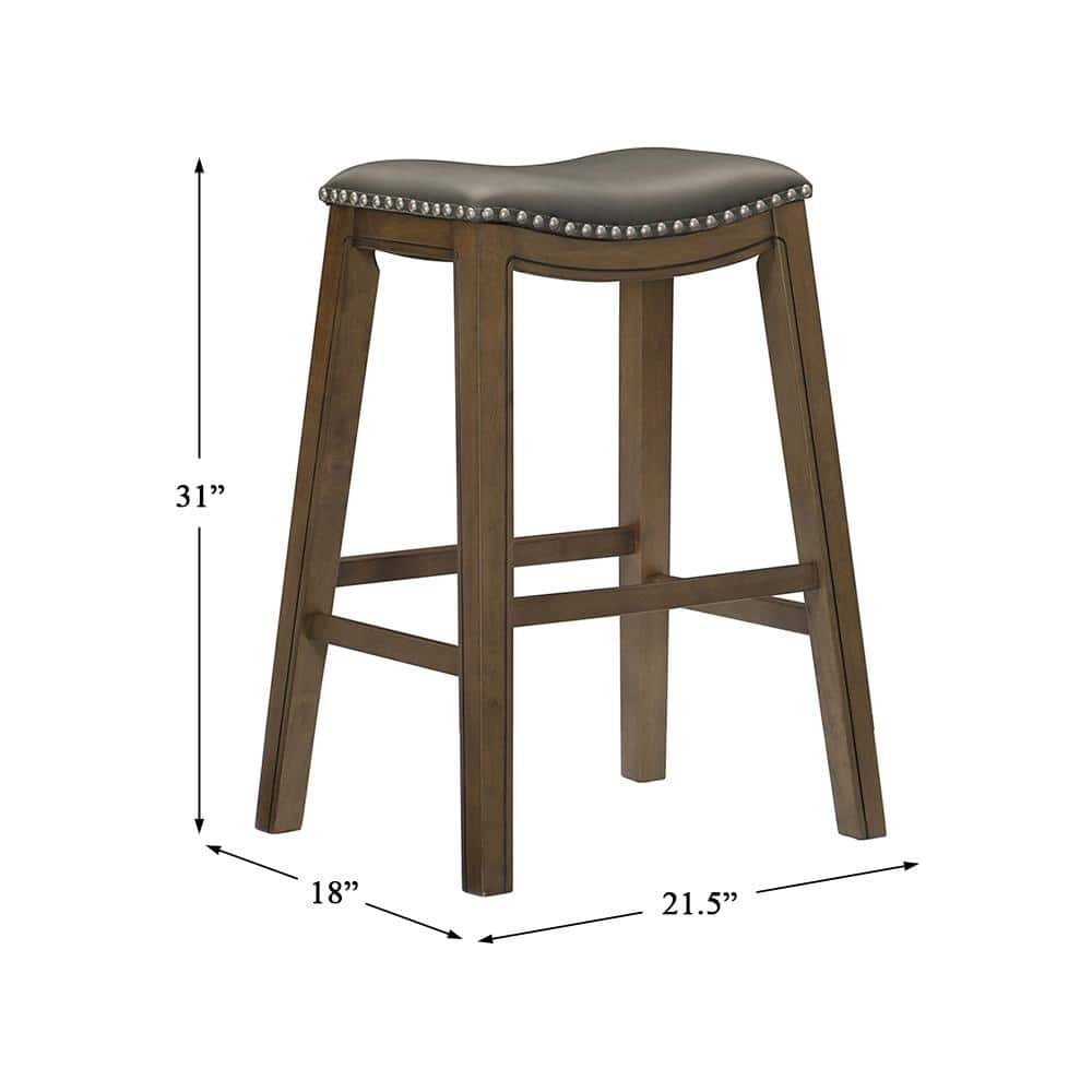 Contemporary Gray Wood Saddle Style Pub Stool, 31" Height