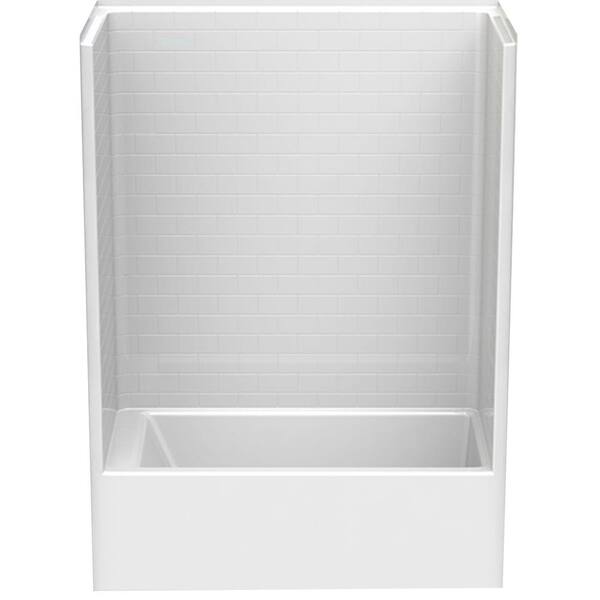 Aquatic Everyday Subway Tile 60 in. x 32 in. x 80 in. 1-Piece Bath and Shower Kit with Right Drain in White