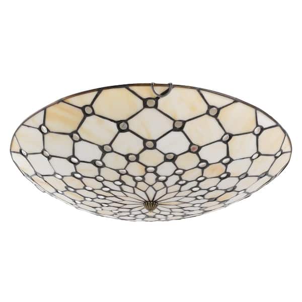 OUKANING 19.68 in. 4-Light Light Yellow Tiffany Flush Mount