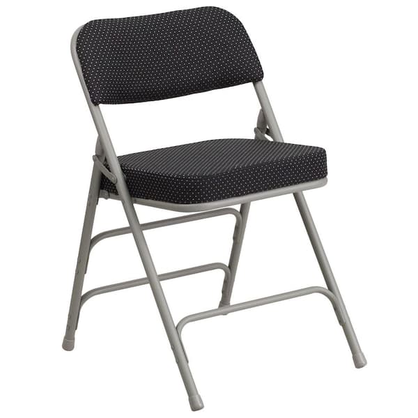 Flash Furniture Hercules Series Premium Curved Triple Braced & Double Hinged Black Pin-Dot Fabric Upholstered Metal Folding Chair