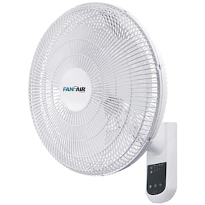 16 in. 3 Fan Speeds Wall Fan in White with Remote Control