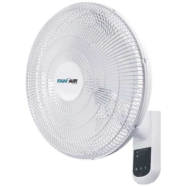 FANFAIR 16 in. 3 Fan Speeds Wall Fan in White with Remote Control