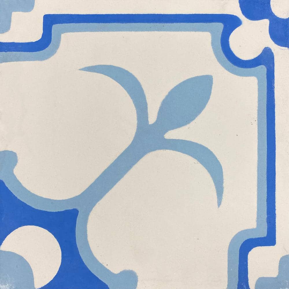 Handmade Blue and White Patterned Cement Tile, 8x8