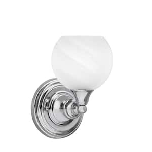 Fulton 1-Light Chrome Wall Sconce, 5.75 in. White Marble Glass