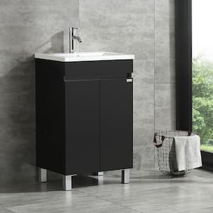 20 in. W x 16 in. D x 31.5 in. H Single Sink Freestanding Bathroom Vanity in Black with White Top and Faucet