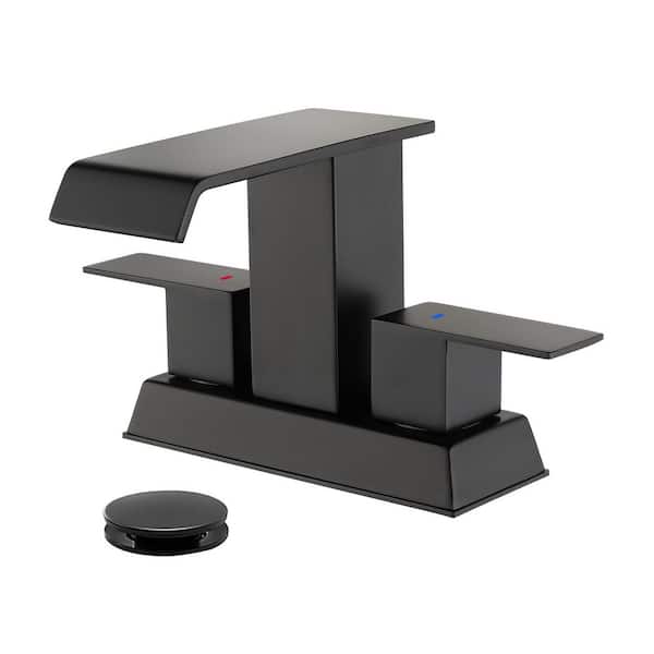 304 stainless steel 4 in. Centerset Double Handle Bathroom Faucet with Drain Kit Included in Black