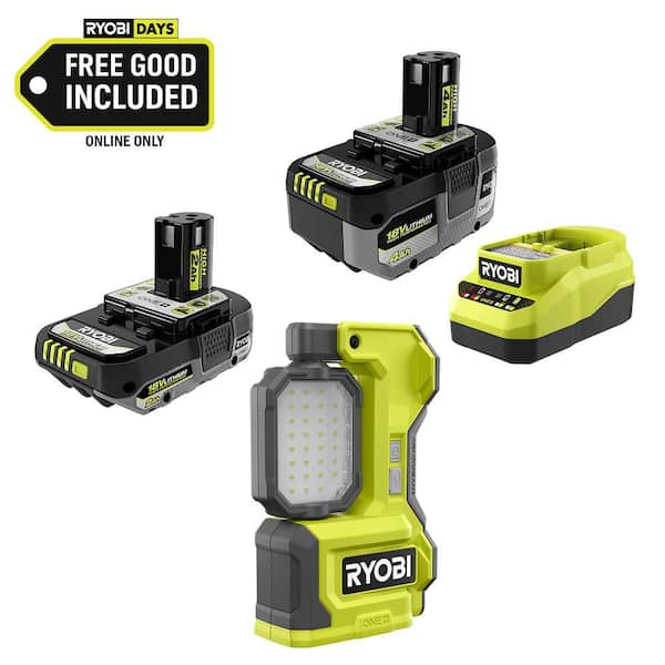 ONE+ 18V Hybrid Cordless LED Magnetic Task Light with 4.0Ah Lithium-Ion Battery, 2.0Ah Lithium-Ion Battery & Charger