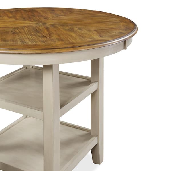 NEW CLASSIC HOME FURNISHINGS New Classic Furniture Mitchell 5-piece Wood Top Round Counter Set with 2 Table Shelves, Bisque/Brown - image 4