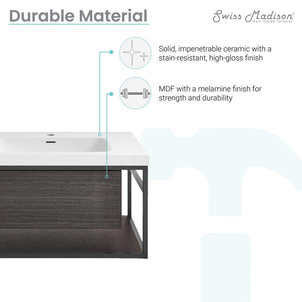 Claire 30" Black Ceramic Wall-Hung Vanity with Open Shelf