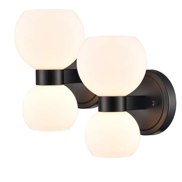 CLAXY 4.92 in. 4-Light Black Vanity Light with Frosted Glass Shade