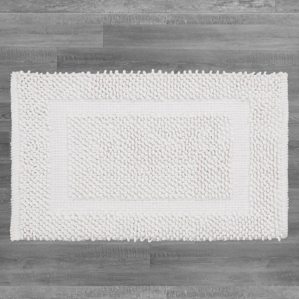 Luxurious White Cotton Chenille Non-Slip Bath Mat 20" x 32"