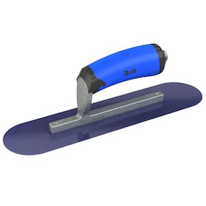 12 in. x 3 in. Blue Steel Round End Pool Trowel with Comfort Wave Handle and Short Shank