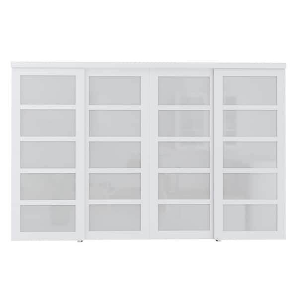 ARK DESIGN 120 in. x 80 in. 5 Lite Tempered Frosted Glass and Primed White MDF Interior Closet Sliding Door with Hardware Kit