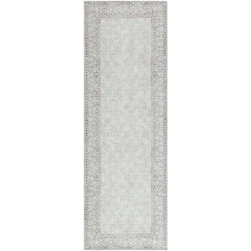 Rainier Cream and Tan Polyester Washable Runner Rug