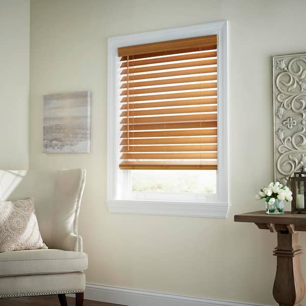 Home Decorators Collection Chestnut Cordless Premium Faux Wood blinds with 2.5 in. Slats - 27 in. W x 48 in. L (Actual Size 26.5 in. W x 48 in. L)