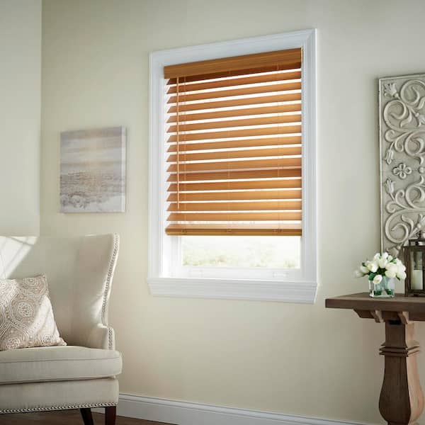 Home Decorators Collection Chestnut Cordless Premium Faux Wood blinds with 2.5 in. Slats - 67.5 in. W x 48 in. L (Actual Size 67 in. W x 48 in. L)