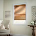 Chestnut Cordless Room Darkening 2.5 in. Premium Faux Wood Blind for Window - 25.5 in. W x 64 in. L