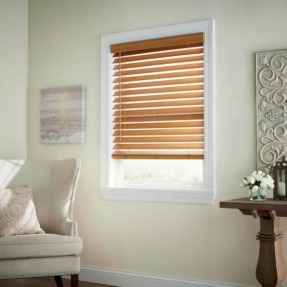 Home Decorators Collection Chestnut Cordless Premium Faux Wood blinds with 2.5 in. Slats - 35.5 in. W x 72 in. L (Actual Size 35 in. W x 72 in. L), Brown -  10793478399420