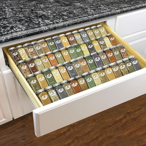 LYNK PROFESSIONAL Silver Metallic Expandable Spice Rack Drawer Organizer - 4-Tier Spice Rack for Kitchen Drawers, Spice Drawer Organizer