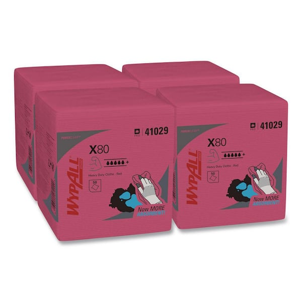 X80 Cloths, Quarter-Fold, HYDROKNIT, 12-1/2 in. x 12 in., Red, 50/Box, 4 Boxes/Carton