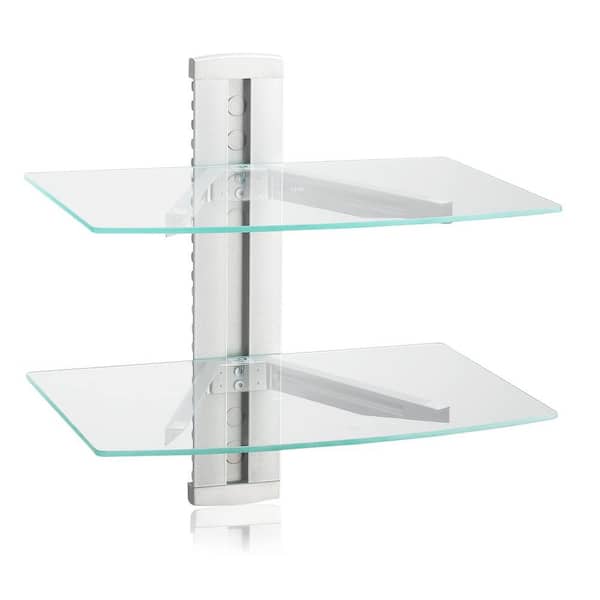 Angel Sar 2-Layer Floating Glass Shelf Wall Mount Bracket for DVD Players and Cable Boxes, Clear