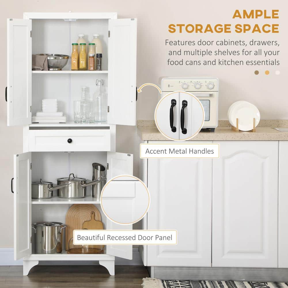 White Recessed Panel 69" Freestanding Kitchen Pantry Cabinet