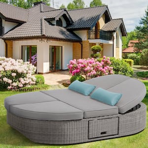 Sandra Gray Wicker Reclining Daybed with Gray Cushions