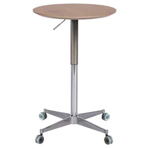 Natural Wood Aluminium Outdoor Bistro Table Movable Adjustable Bar Table 360° Swivel Counter Bar Height for Living Room