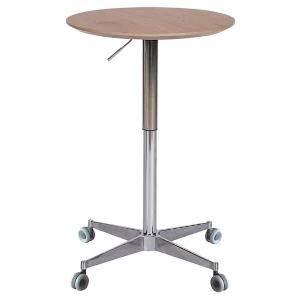 Unbranded Natural Wood Aluminium Outdoor Bistro Table Movable Adjustable Bar Table 360° Swivel Counter Bar Height for Living Room