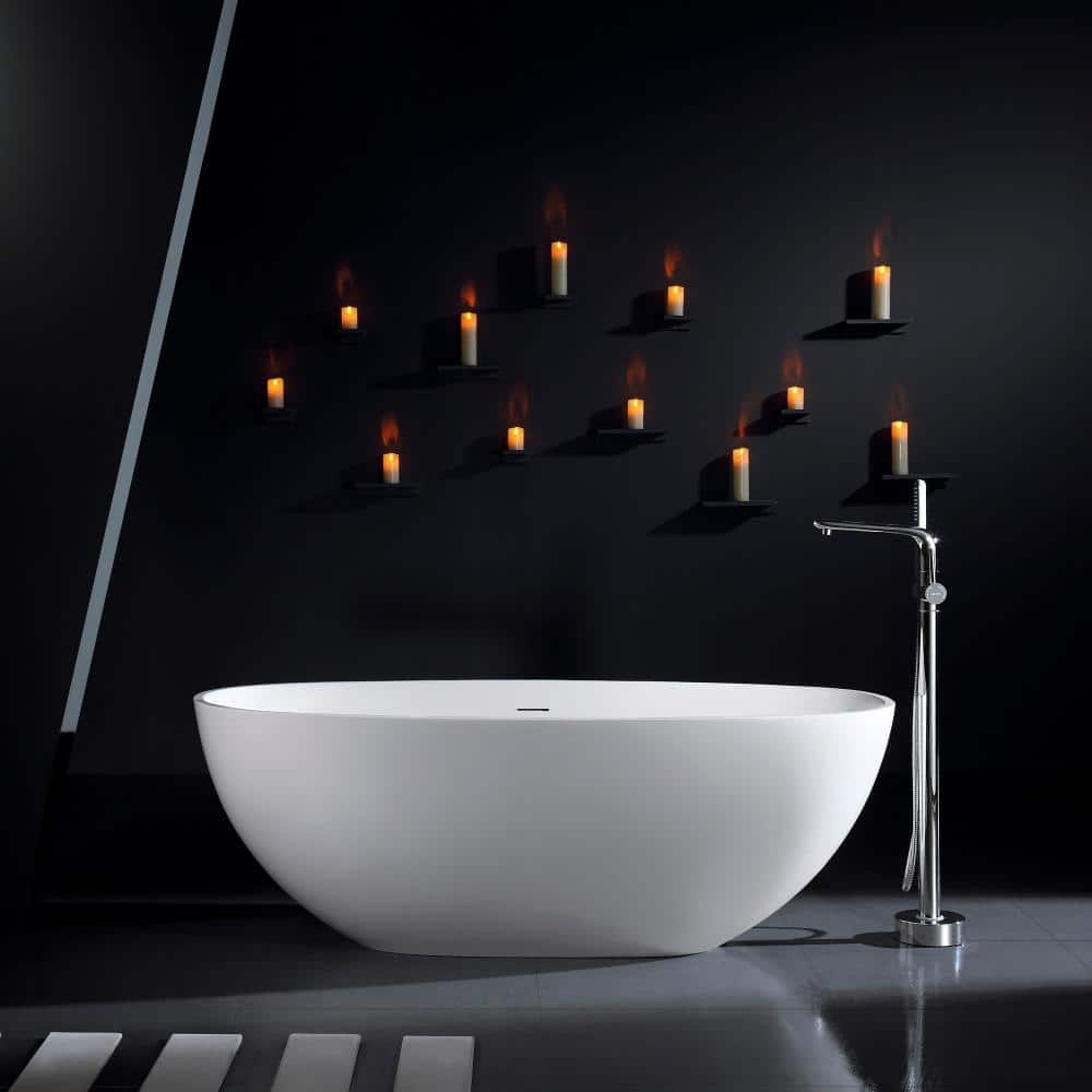 59 Inch Oval Solid Surface Bathtub, Small Stone Resin Tub for Compact Bathroom Remodel price history on PriceWatchPro