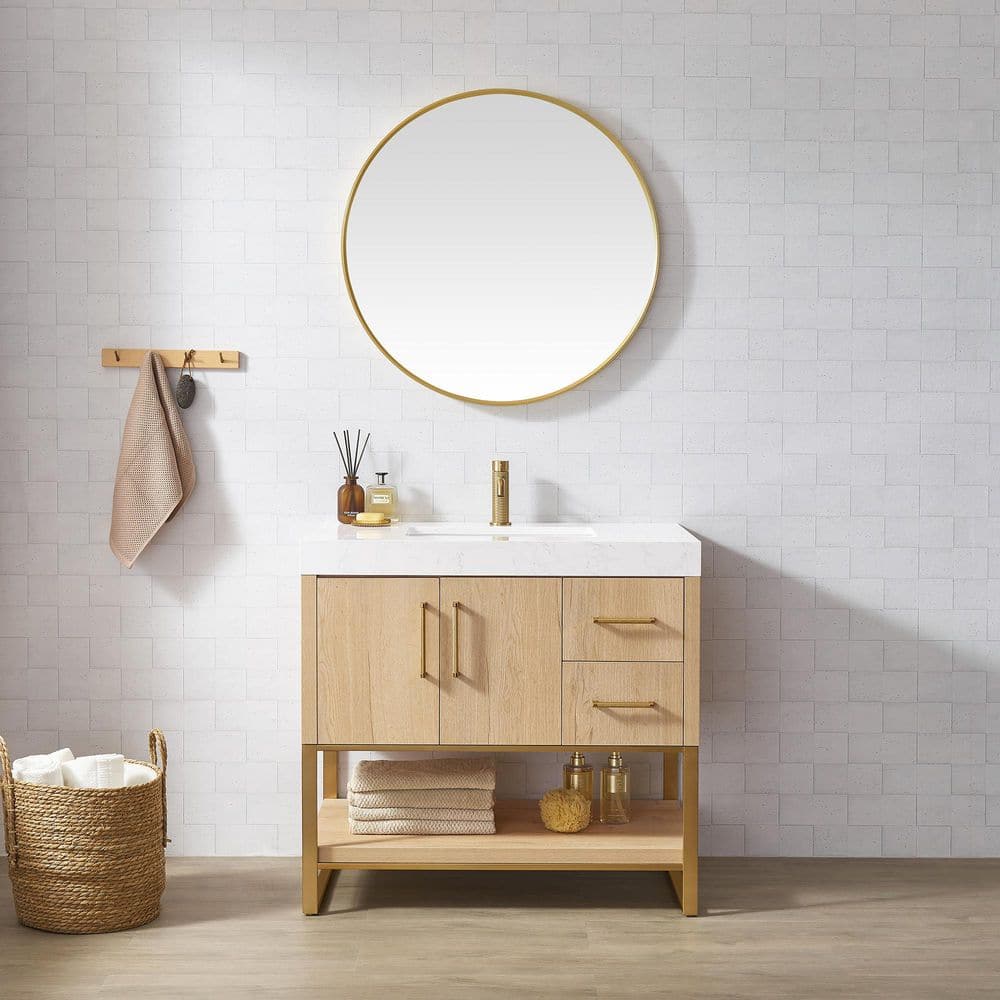Kolkata 36 in.W x 22 in.D x 34 in.D Single Bath Vanity in Weathered Oak with White Engineered Stone Top price history on PriceWatchPro