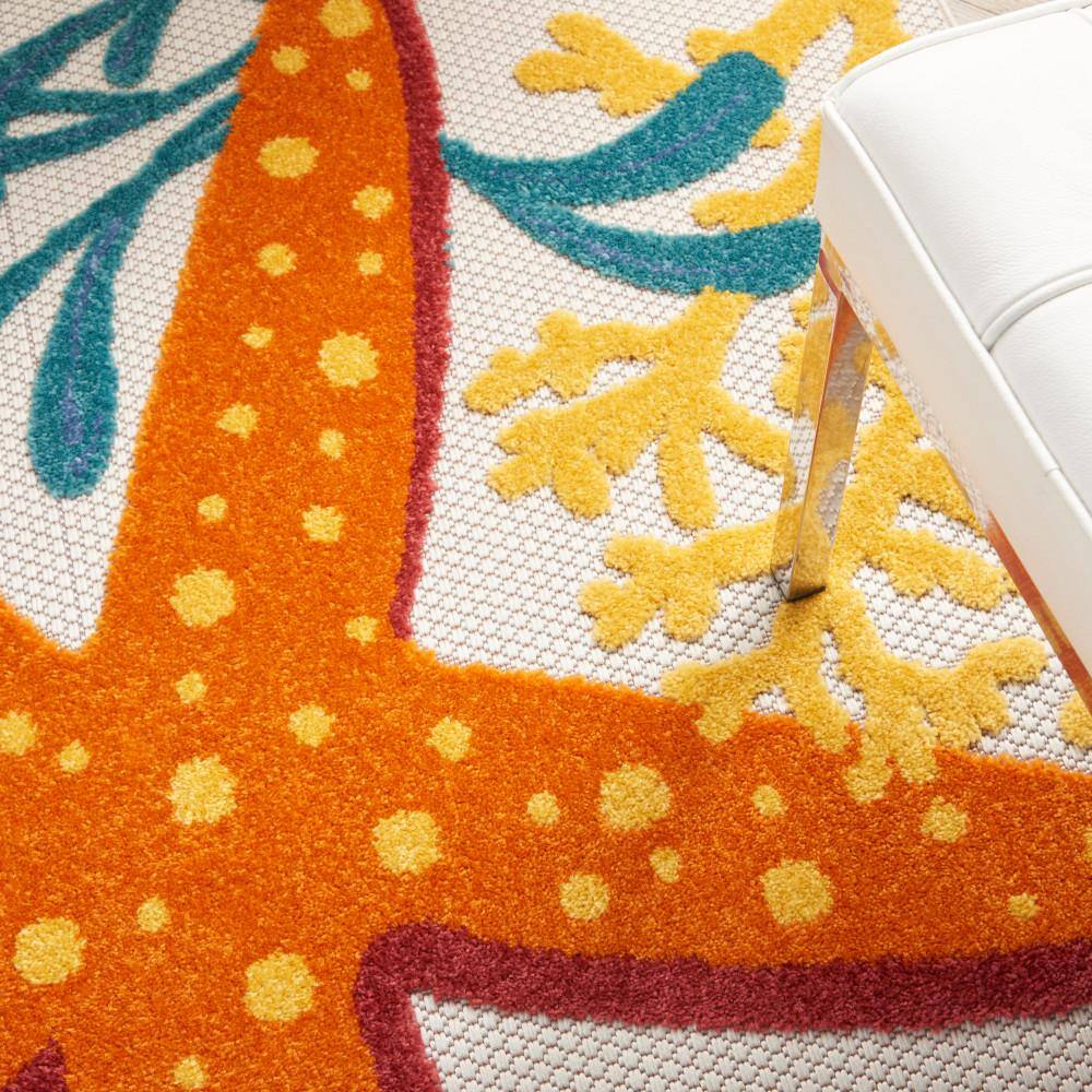 Multicolor Coastal Synthetic Rectangular 6' x 9' Area Rug
