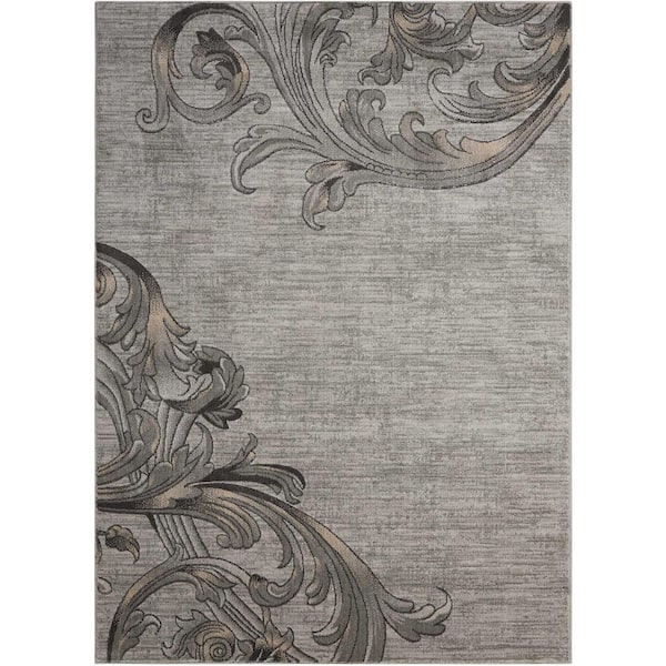 9 ft. x 13 ft. Black Floral Washable Area Rug