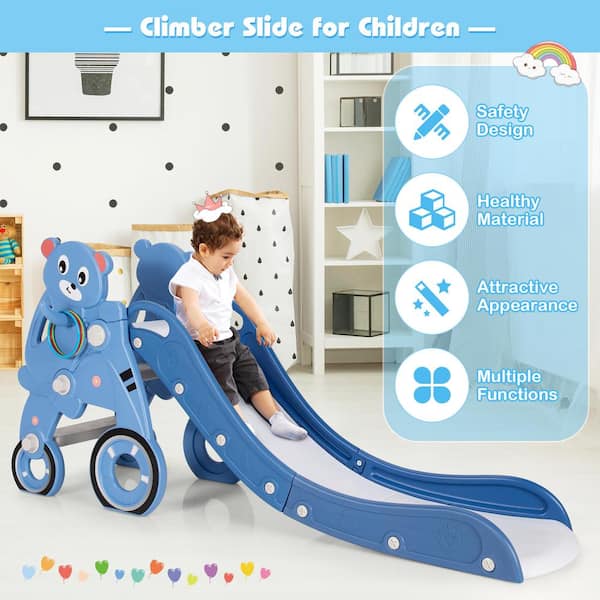 Costway 4-in-1 Blue Foldable Baby Slide Toddler Climber Slide