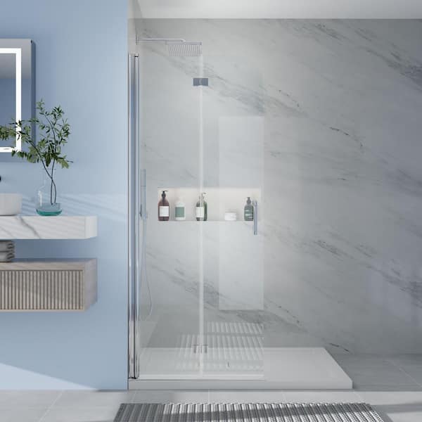 ES-DIY 30 in. to 31-3/8 in. W x 72 in. H Bi-Fold Frameless Shower Door in Chrome with 1/4 in. Tempered Clear Glass
