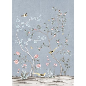 Chinoiserie Garden Metallic Ice Blue Removable Peel and Stick Vinyl Wall Mural, 108 in. x 78 in.