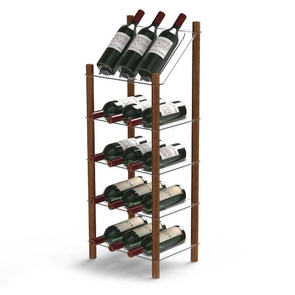 Life Story 15-Bottle Brown Plastic Bottle Wine Rack Stand with Display Shelf