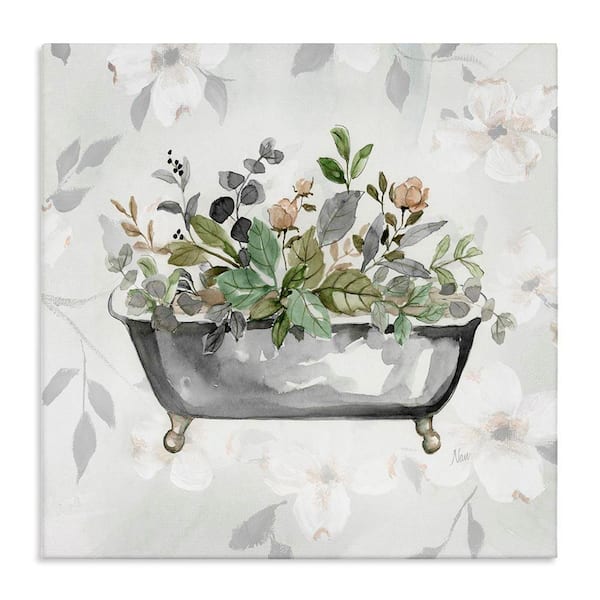 Leaf Patterned Bath by Nan Unframed Graphic Art Print Typography 17 in. x 17 in.