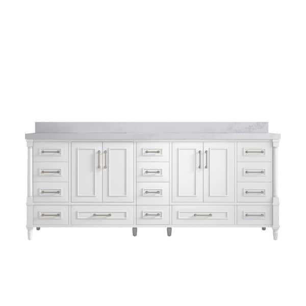 Willow Collections Hudson 84 in. W x 22 in. D x 36 in. H Double Sink Bath Vanity in White with 2 in. Calacatta Nuvo Quartz Top