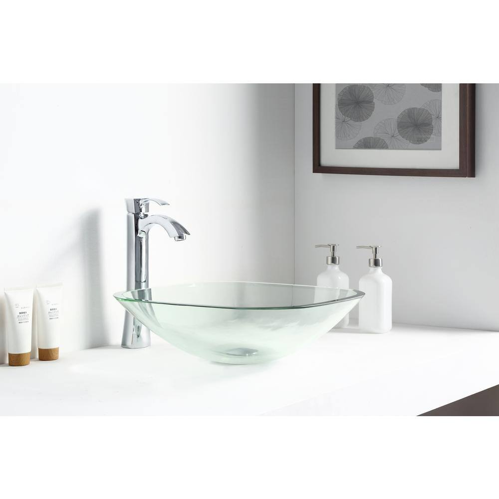 Cadenza 16.5'' Clear Tempered Glass Square Vessel Sink