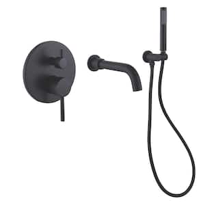 2-Spray Double Handle Settings Wall Mount Tub and Shower Faucet with Hand Shower in Matte Black (Valve Included)