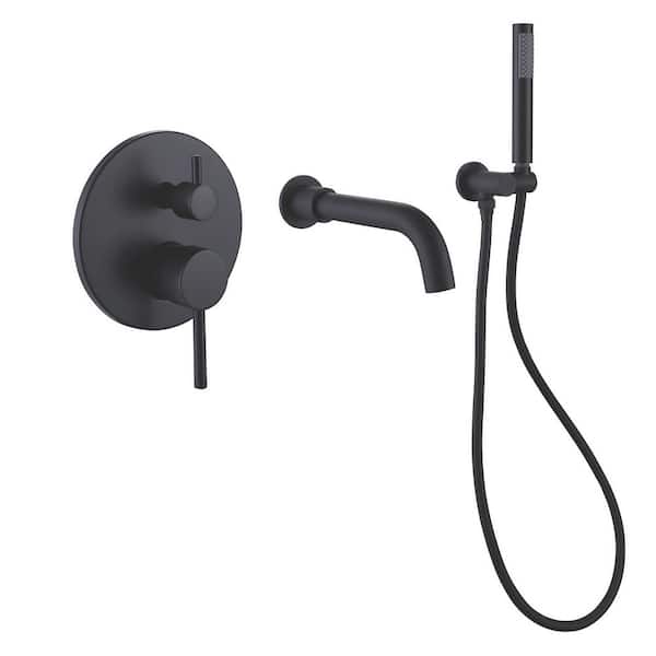 Unbranded 2-Spray Double Handle Settings Wall Mount Tub and Shower Faucet with Hand Shower in Matte Black (Valve Included)