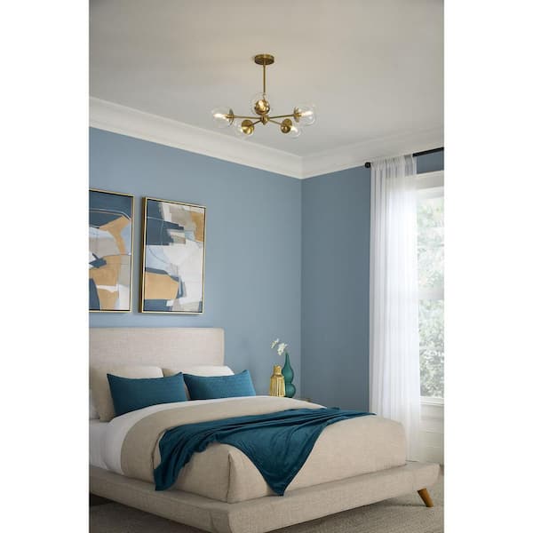 Progress Lighting Atwell Collection 28 in. 5-Light Brushed Bronze Mid-Century Modern Chandelier with Clear Glass Shade