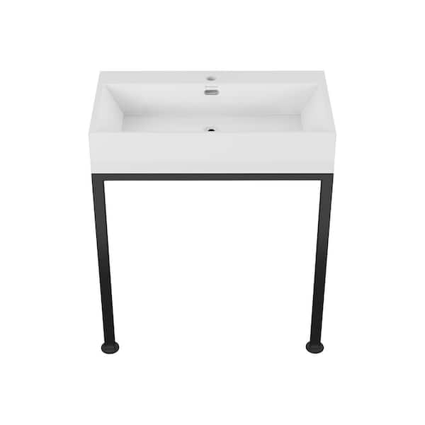Concorde Ceramic 30 in. White Console Sink with Matte Black Legs