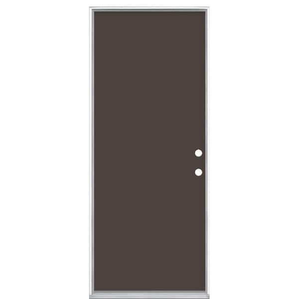 Masonite 32 in. x 80 in. Flush Left Hand Inswing Willow Wood Painted Steel Prehung Front Door No Brickmold in Vinyl Frame