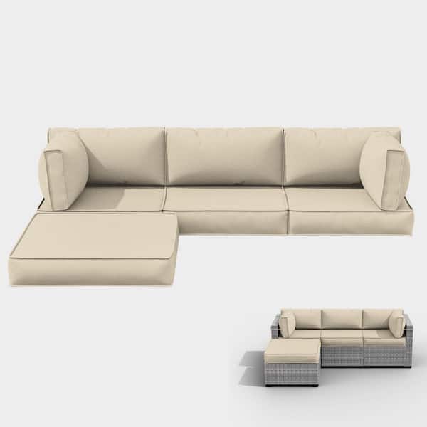 WNP 25.6 in. x 25.6 in. x 4 in. (9-Piece) Deep Seating Outdoor Sectional Cushion Cream
