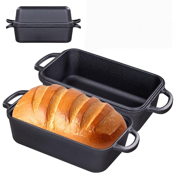 Cast Iron 9 in. x 5 in. Bread Loaf Pan with Lid Pre-Seasoned Oven Bread Pan for Sourdough and Homemade Bread Baking