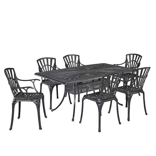 Grenada Charcoal Gray 7-piece Cast Aluminum Rectangular Outdoor Dining Set