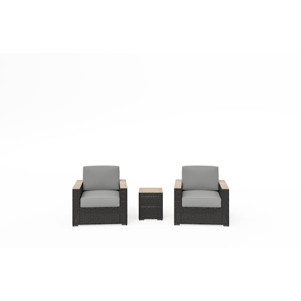 HOMESTYLES Boca Raton Brown 3-Piece Wicker Rattan Patio Conversation Set with Gray Cushions